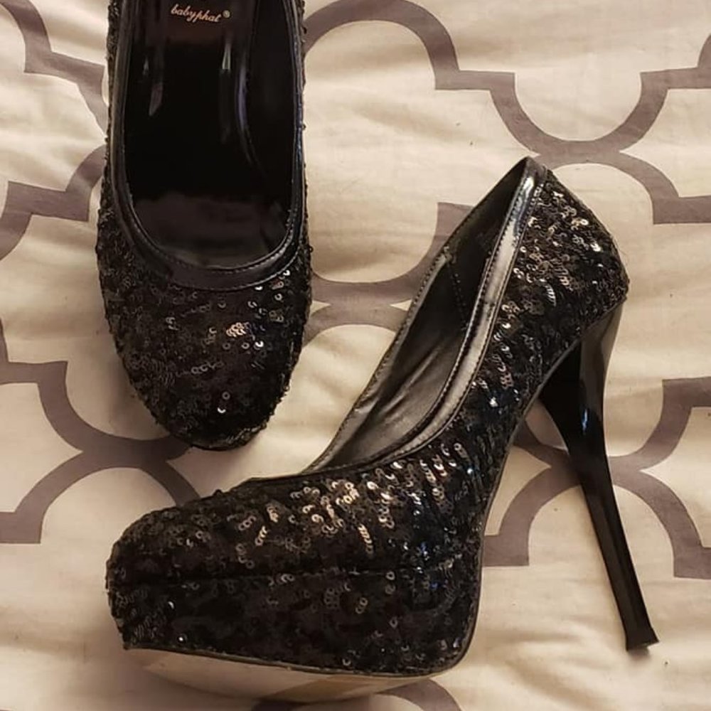 Baby Phat Sequined Stilettos, Black